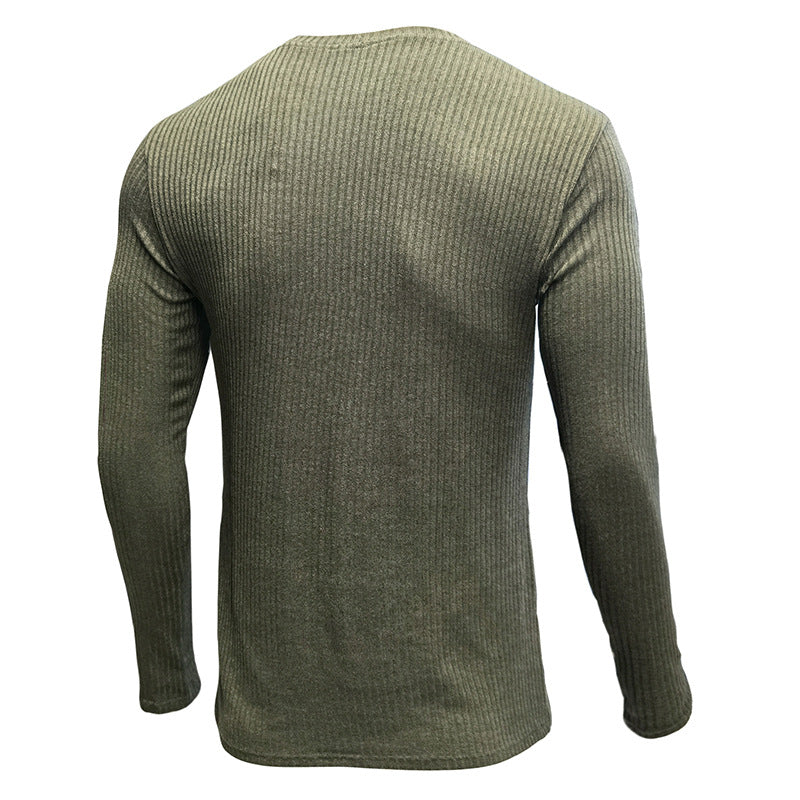 Herren Langarmshirt mit modernem V-Ausschnitt und Rippstruktur Echoarchiv