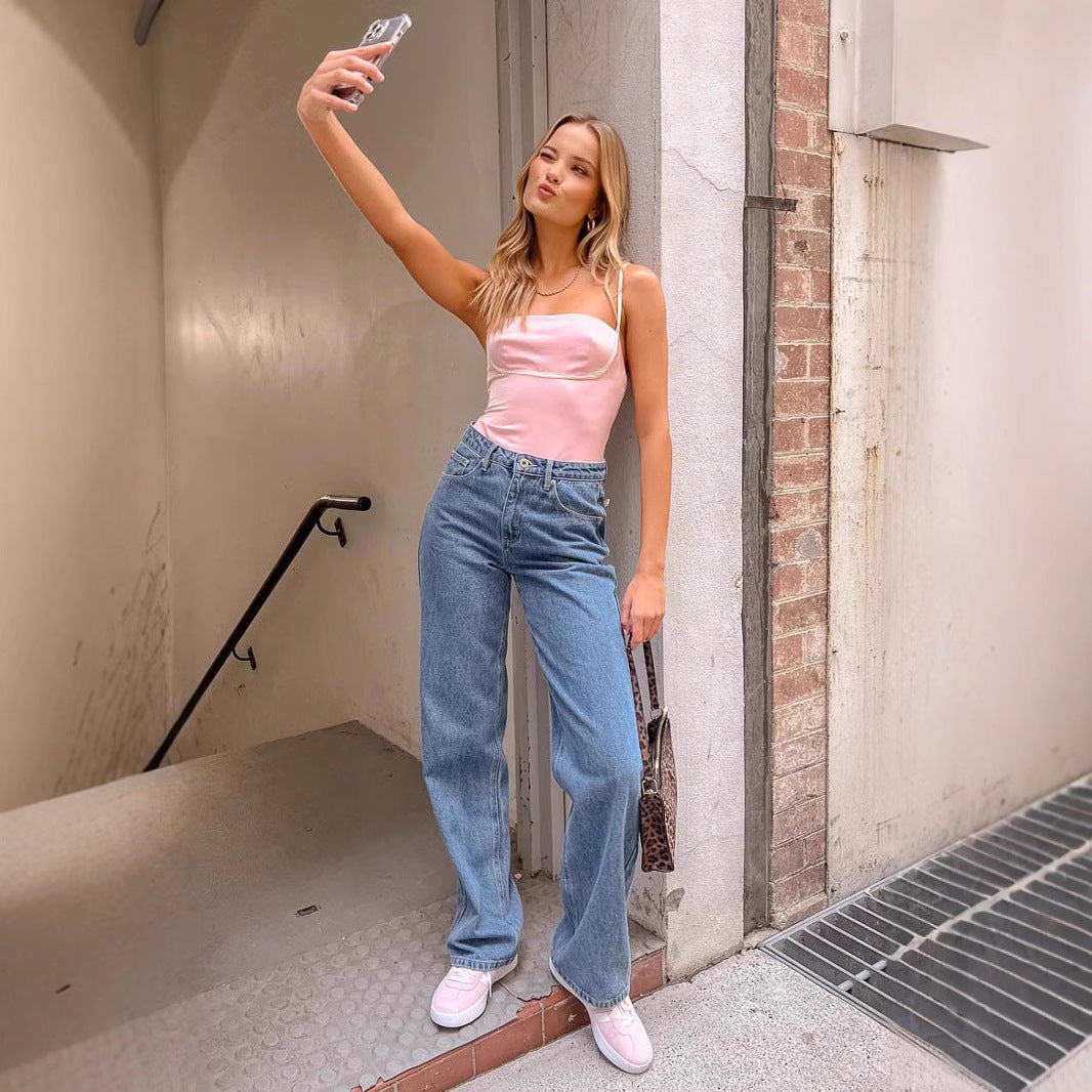 Damen Hohe Taille Jeans mit weitem Bein und klassischem Schnitt Echo Archiv