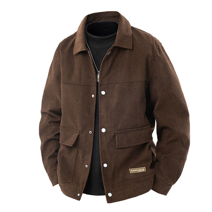 Men's relaxed corduroy chore jacket with patch flap pockets and metal snap front – Taviero