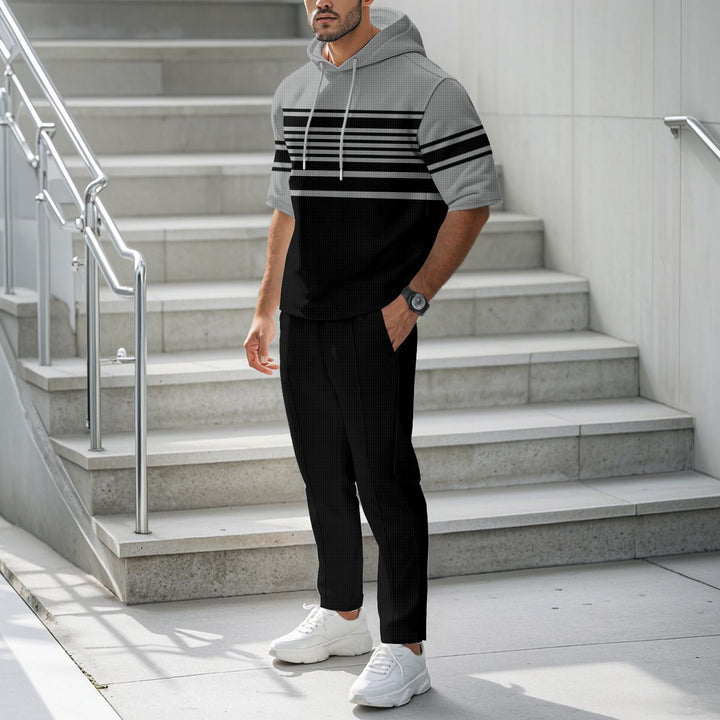 Herren Sportlicher Hoodie mit modischem Streifenmuster und bequemen Hosen Echoarchiv