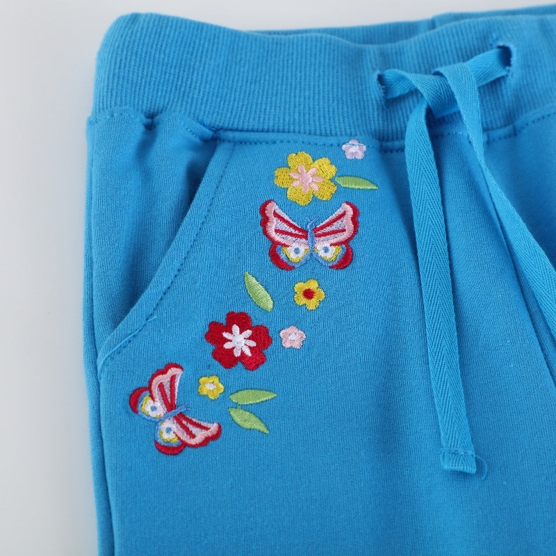 Mädchen Jogginghose mit bunten Blumen- und Schmetterlingsstickereien Echo Archiv