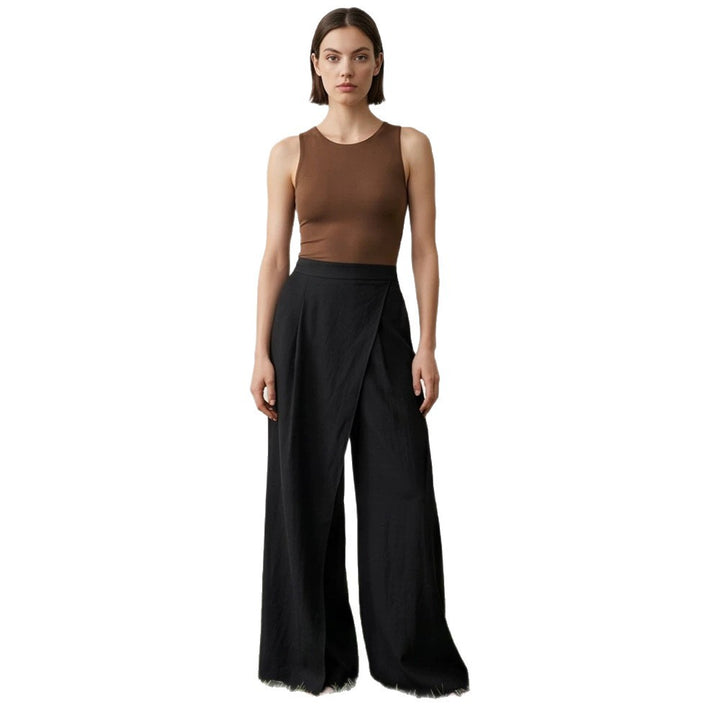 Damen High‑Waist Wickel‑Palazzohose mit weitem Bein und fließender Leinenoptik Echoarchiv