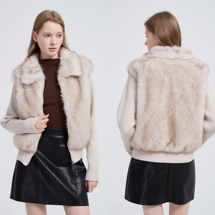 Damen Hybridjacke mit Kunstfell‑Front und gerippten Strickärmeln Echo Archiv