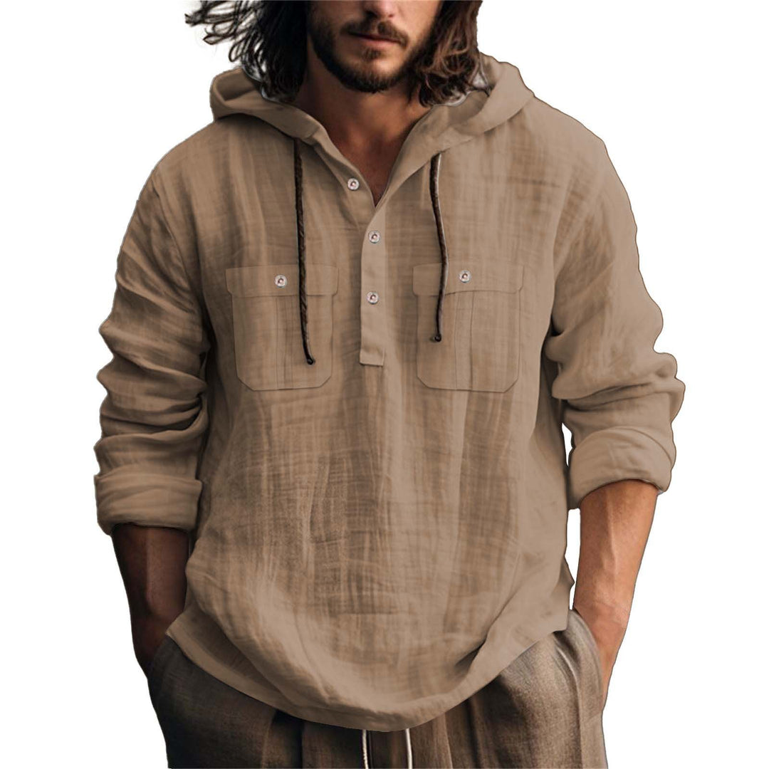 Herren lässiger Kapuzenpullover mit Knopfleiste und praktischen Taschen Echoarchiv