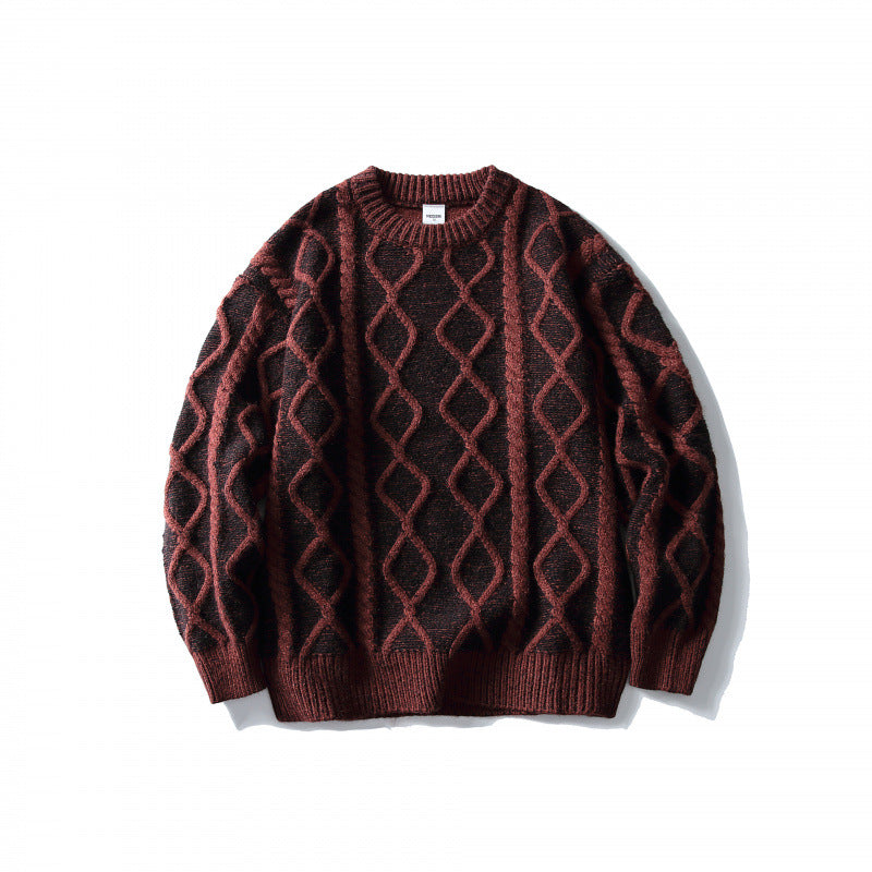Unisex Oversize-Strickpullover mit Zopfmuster‑Jacquard, Rundhalsausschnitt und gerippten Bündchen Echo Archiv