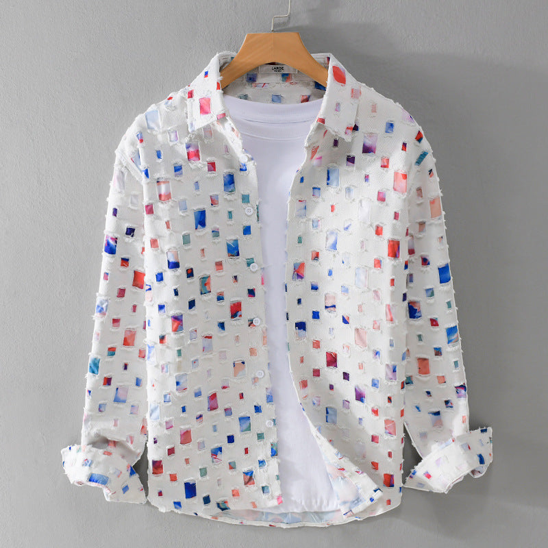 Unisex Leichtes Strukturhemd mit quadratischen Cut-Outs und Oversize-Schnitt Echoarchiv