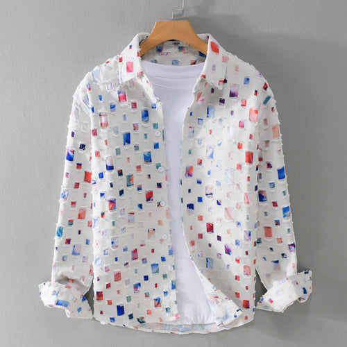 Unisex Leichtes Strukturhemd mit quadratischen Cut-Outs und Oversize-Schnitt Echoarchiv