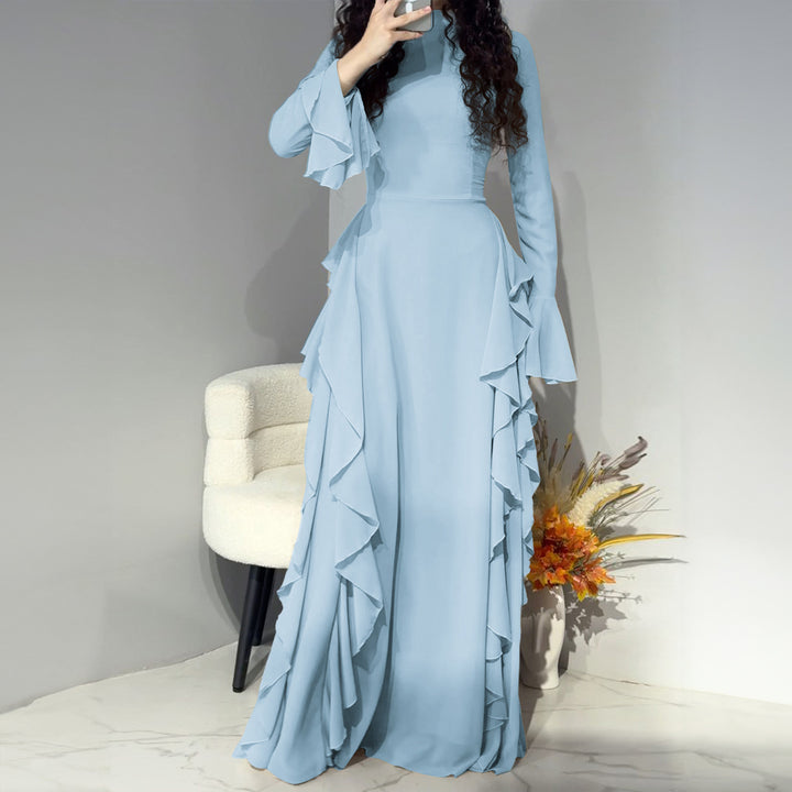 Damen nan Maxikleid mit Volantbesatz, taillierter Empire‑Silhouette und langen Glockenärmeln Echo Archiv