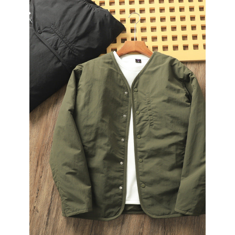 Herren Leicht wattierte Thermo-Linerjacke mit Druckknopfverschluss und gerundetem Saum Echoarchiv