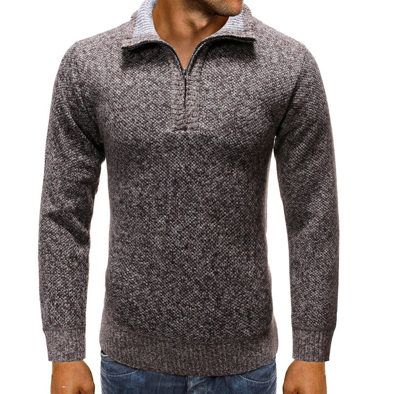 Herren luxuriöser Strickpullover mit modernem Stehkragen und Reißverschluss Echoarchiv