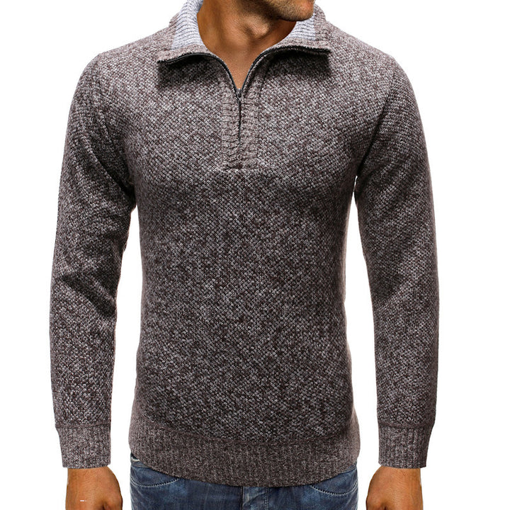 Herren luxuriöser Strickpullover mit modernem Stehkragen und Reißverschluss Echoarchiv
