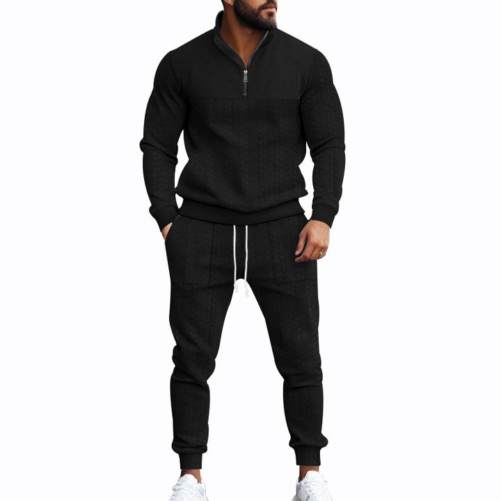 Herren sportliches Strick-Set mit modernem Stehkragen und Reißverschluss Echoarchiv