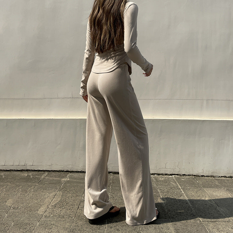 Damen nan legerer Palazzo-Loungehose mit Umschlagbund und weichem Baumwollstretch Echo Archiv
