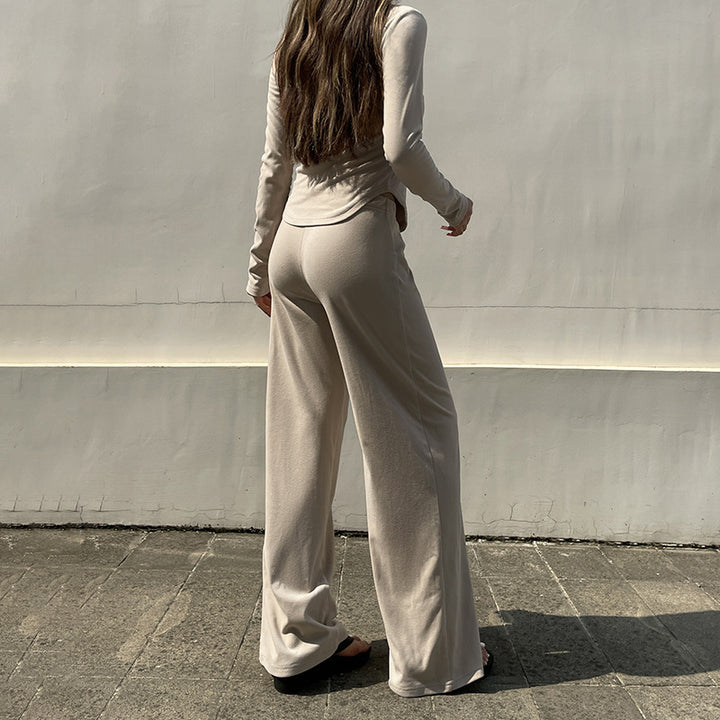 Damen nan legerer Palazzo-Loungehose mit Umschlagbund und weichem Baumwollstretch Echo Archiv