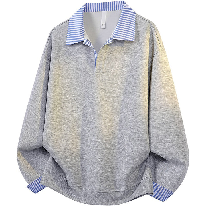Damen Oversize-Polo-Sweatshirt mit Kontrastkragen & gestreiften Manschetten Echoarchiv
