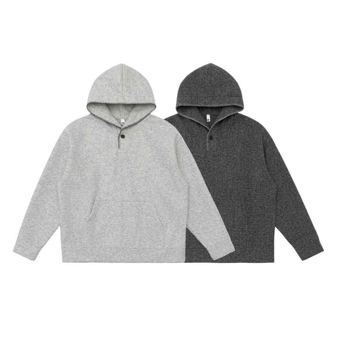 Unisex Kapuzenpullover aus Wollfleece mit halber Knopfleiste und Kängurutasche Echoarchiv