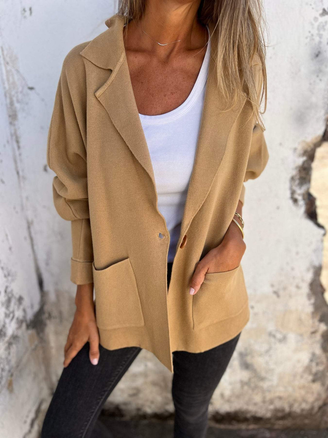 Damen Lässiger Oversize-Blazer mit praktischen Taschen und Knopfverschluss Echoarchiv