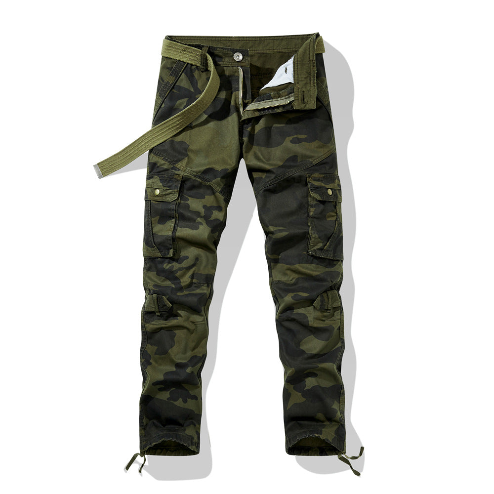 Herren Cargohose im Slim-Fit mit verstärkten Knien Multifachtaschen und Stoffgürtel – Bravaro