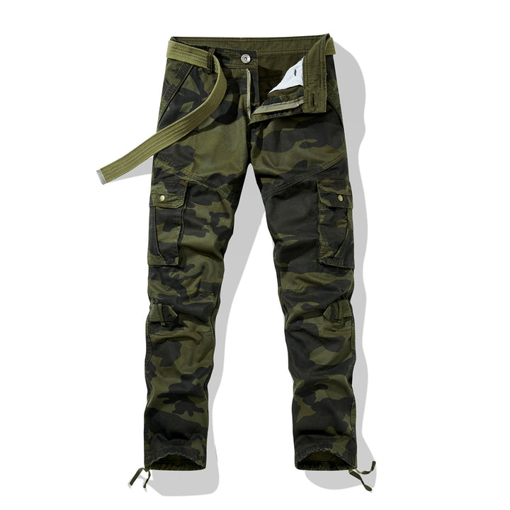 Herren Cargohose im Slim-Fit mit verstärkten Knien Multifachtaschen und Stoffgürtel – Bravaro