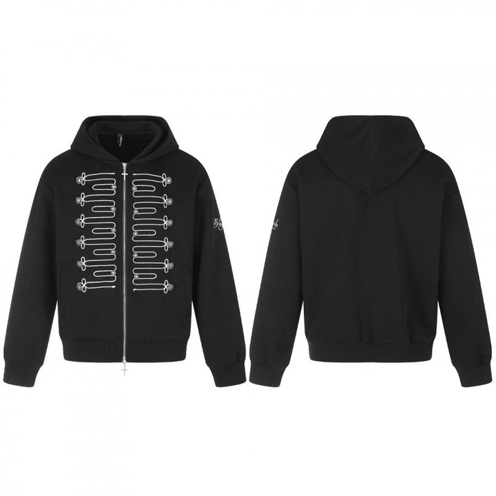 Unisex Reißverschluss-Kapuzenjacke im Military-Look mit Kordelstickerei und Kreuz-Zipper Echo Archiv