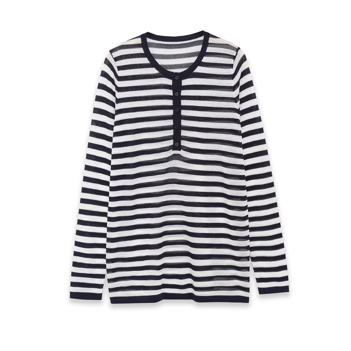 Damen Langarm-Shirt mit Knopfleiste und maritimen Streifen Echo Archiv