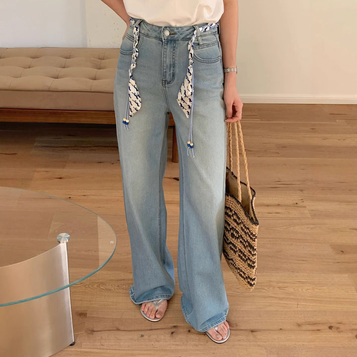Damen Weite Jeanshose mit dekorativem Gürtel Echo Archiv
