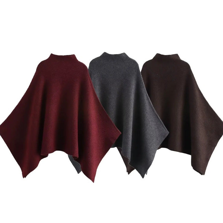 Damen 100+ feiner Oversize Poncho mit Stehkragen und asymmetrischem Saum Echo Archiv