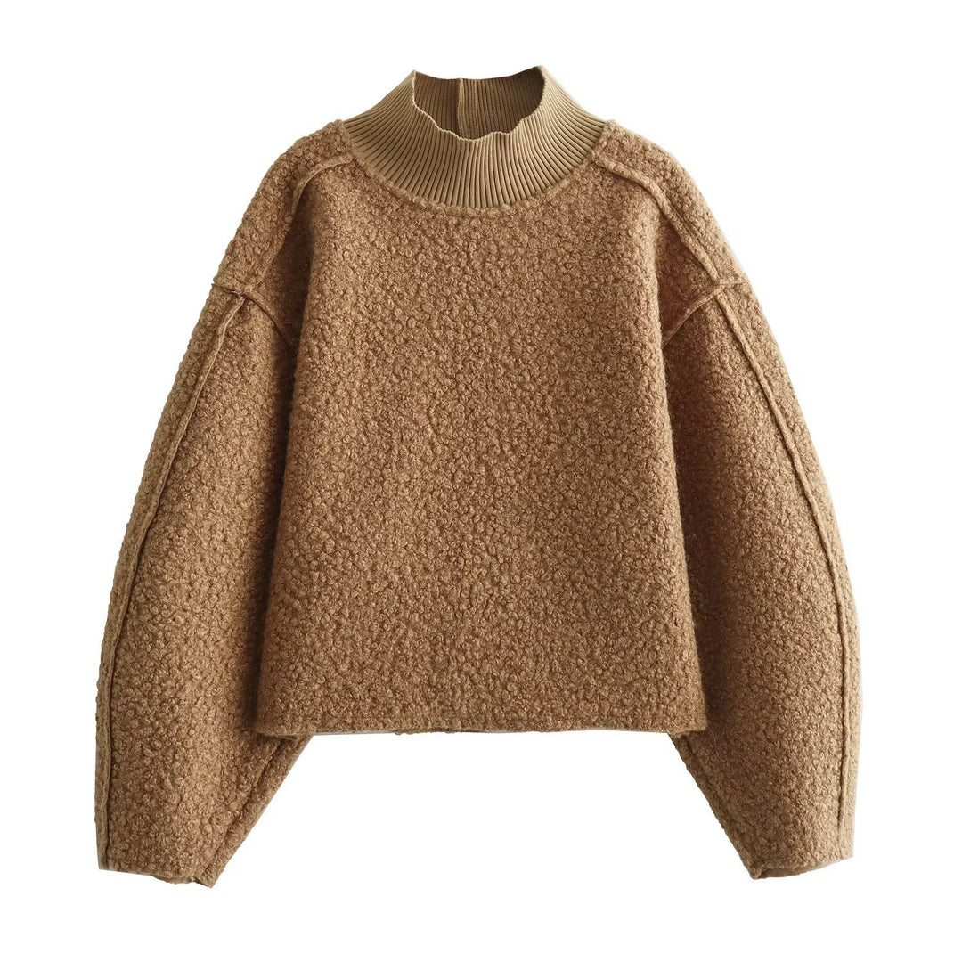 Damen Oversize Cropped Pullover mit Stehkragen und Ballonärmeln Echo Archiv