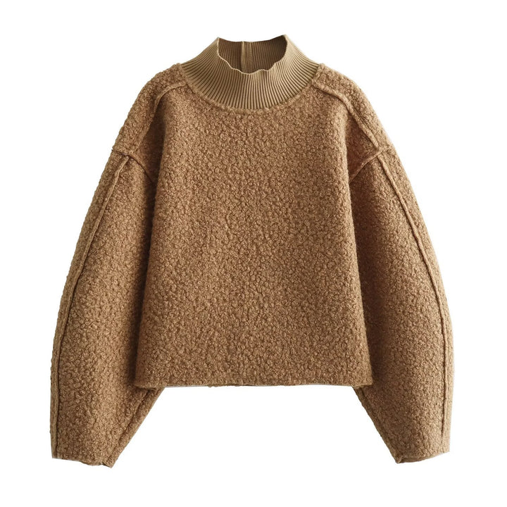 Damen Oversize Cropped Pullover mit Stehkragen und Ballonärmeln Echo Archiv