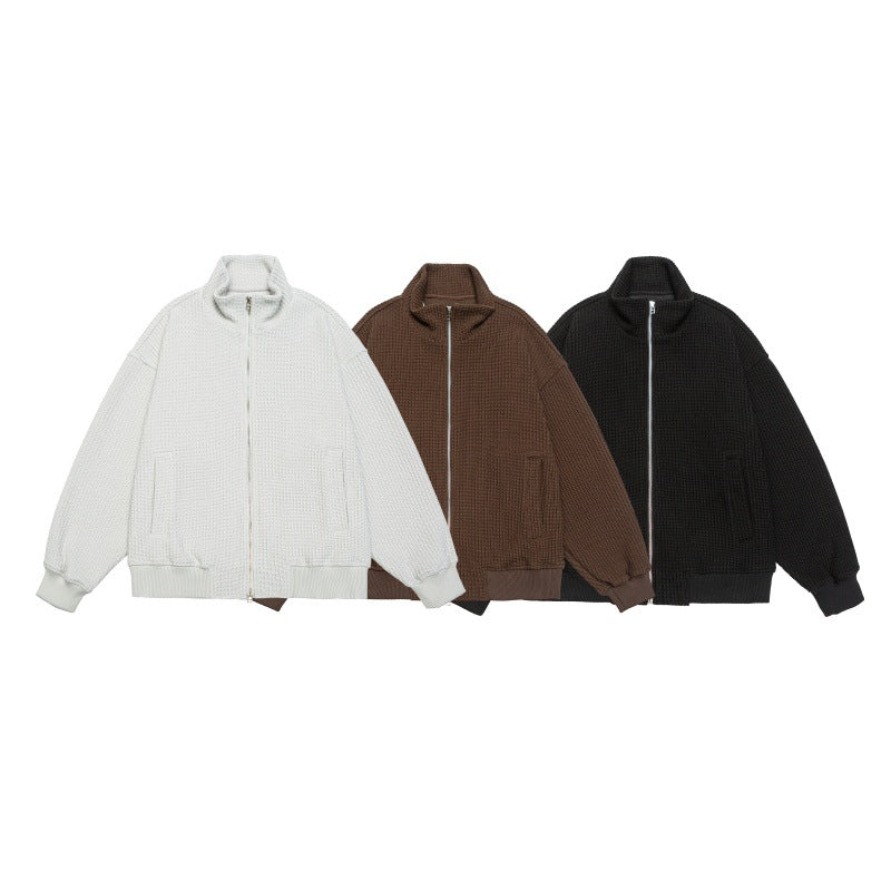 Unisex Grobstrick Boxy-Zipjacke mit Stehkragen und Rippbündchen Echoarchiv