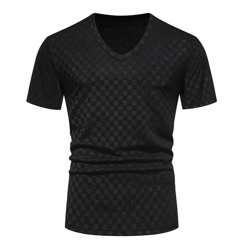 Herren V-Ausschnitt T-Shirt mit strukturiertem Muster Echoarchiv