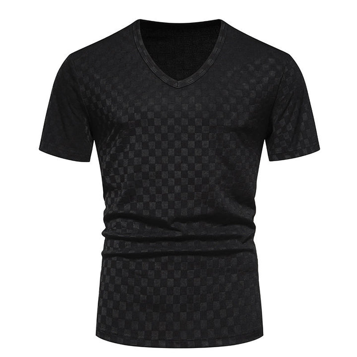 Herren V-Ausschnitt T-Shirt mit strukturiertem Muster Echoarchiv