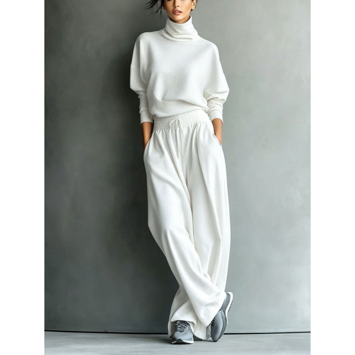 Damen Rollkragen-Loungewear-Set mit Oversize-Oberteil und weitem Gummibund-Hose Echoarchiv