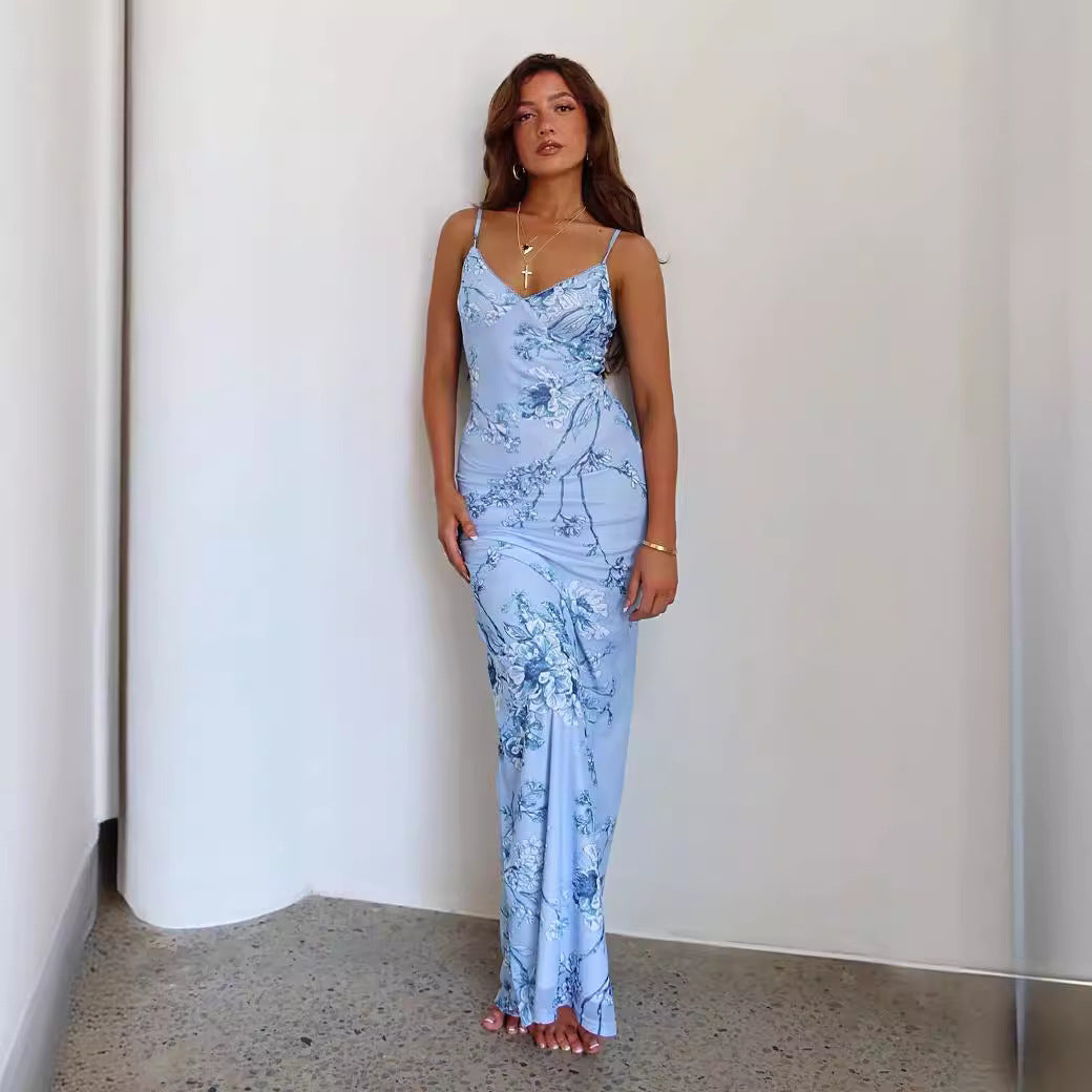 Damen Etuikleid mit zartem floralem Druck und feinen Spaghetti-Trägern Echo Archiv