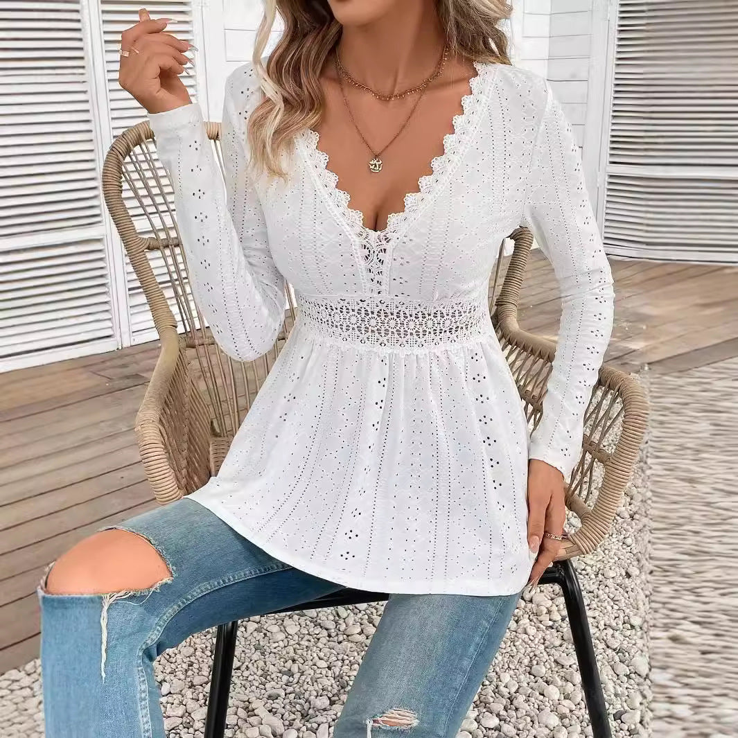 Damen nan romantische Broderie-Anglaise Tunika mit Taillen-Spitzenband und V-Ausschnitt Echo Archiv
