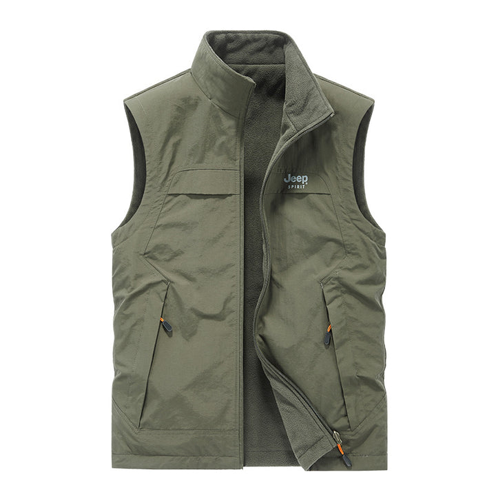 Herren Fleece-gefütterte Outdoor-Weste mit hochschließendem Kragen und Multifunktions-Taschen – Marzano