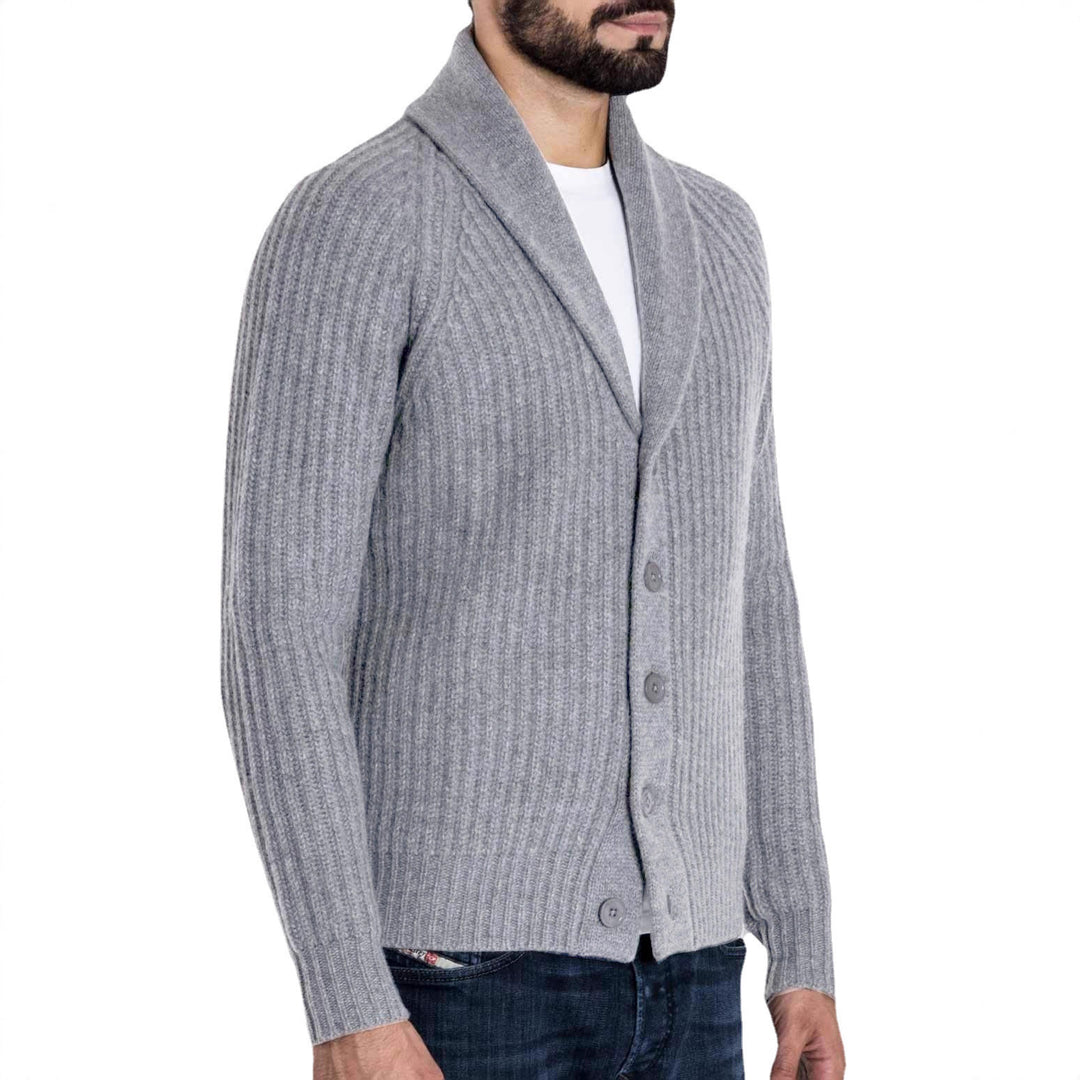 Herren Rippstrick-Cardigan mit Schalkragen und durchgehender Knopfleiste Echo Archiv