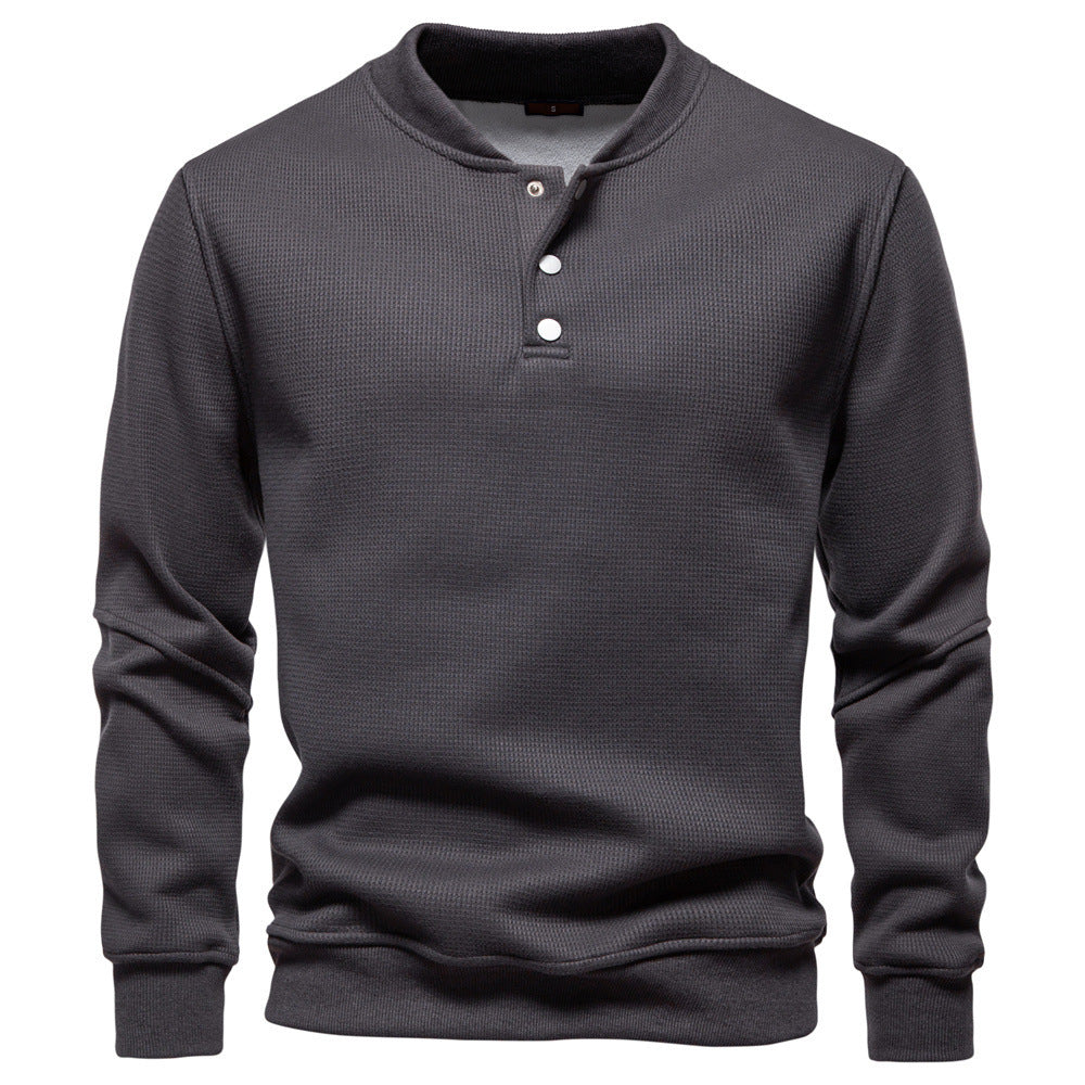 Herren nan Waffelstruktur-Henley-Pullover mit kurzem Druckknopfverschluss und Rippbündchen Echo Archiv