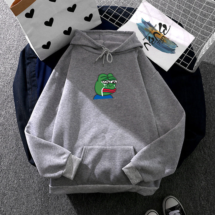 Unisex relaxed-fit Kapuzenpullover mit weichem Fleece-Futter, Kängurutasche und gesticktem Frosch-Emblem – Auréline