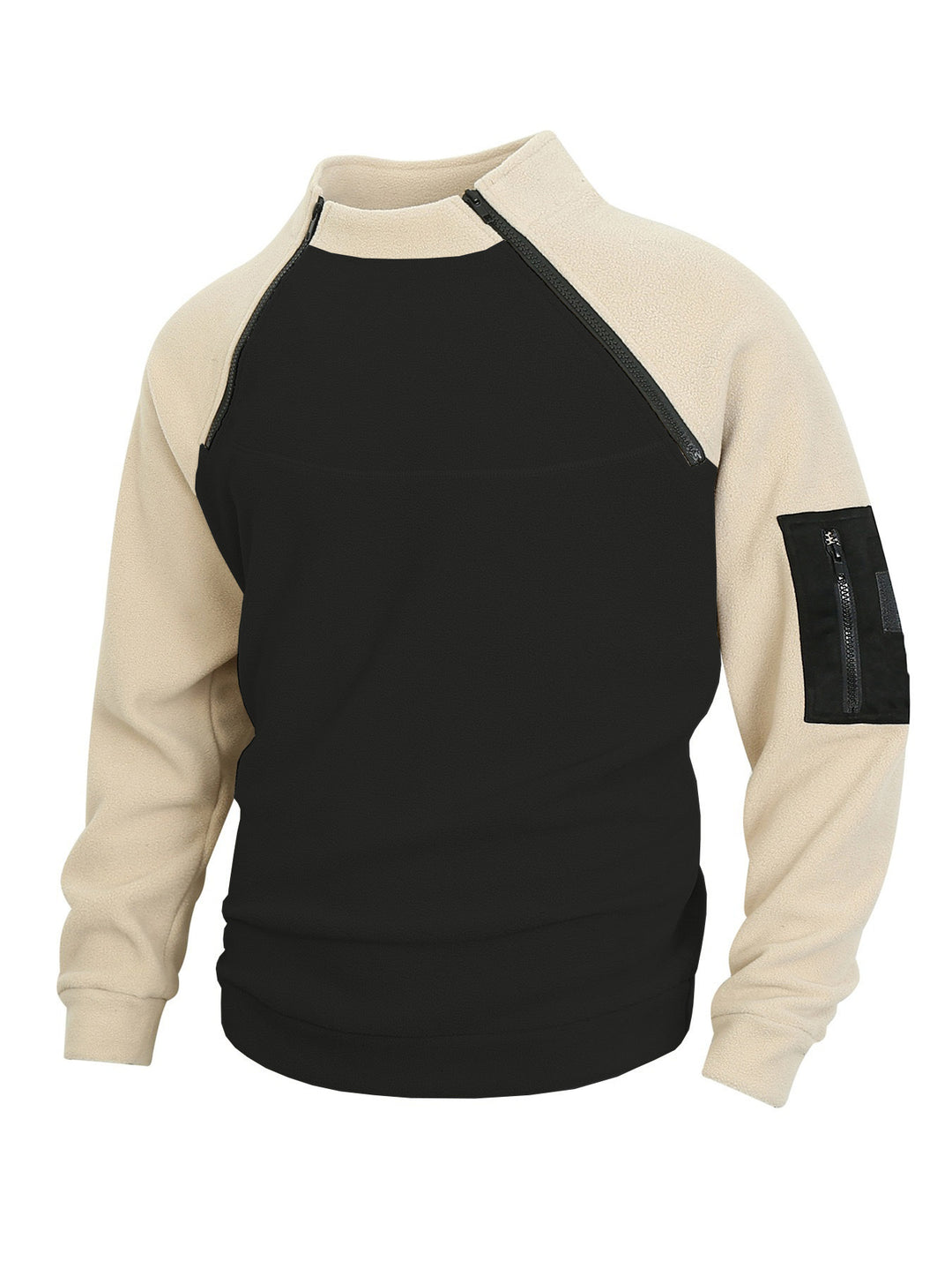 Herren technischer Fleece-Halbzip-Pullover mit asymmetrischen Schulterreißverschlüssen und Reißverschluss-Ärmeltasche – Marzano