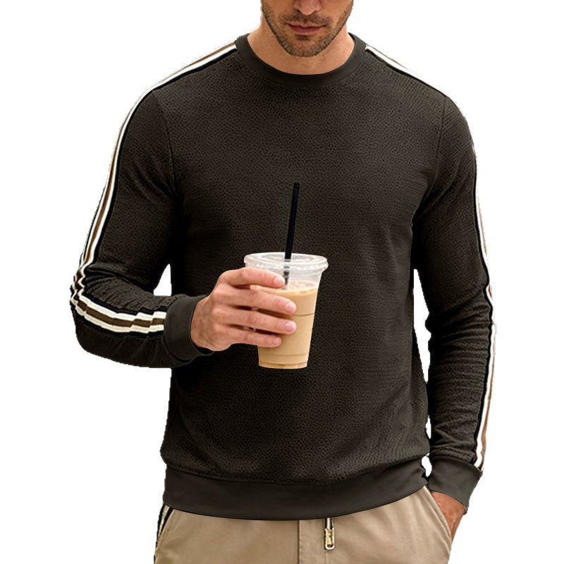 Herren Feinstrukturiertes Rundhals‑Sweatshirt mit sportiven Kontraststreifen an den Ärmeln – Marzano