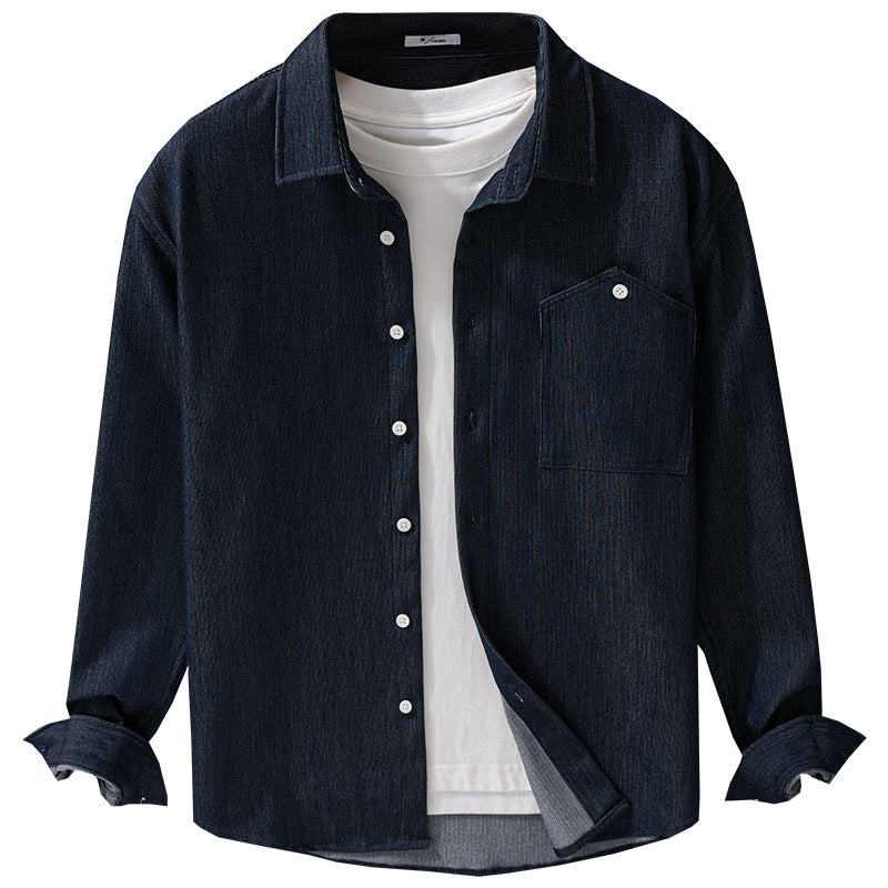Herren Denim-Overshirt im Hemdjackenstil mit Brusttasche und durchgehender Knopfleiste Echoarchiv