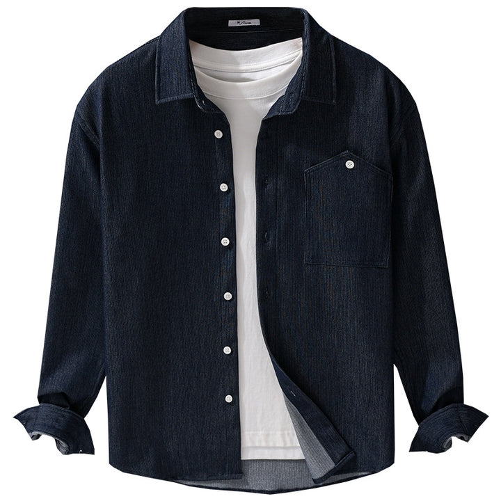 Herren Denim-Overshirt im Hemdjackenstil mit Brusttasche und durchgehender Knopfleiste Echoarchiv