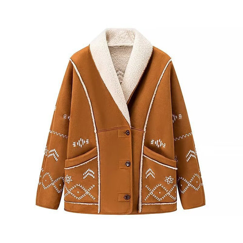 Damen Stickjacke im Lammfell‑Look mit Schalkragen Echo Archiv