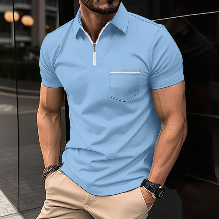 Herren Kurzarm Poloshirt mit Reißverschluss und Brusttasche Echoarchiv
