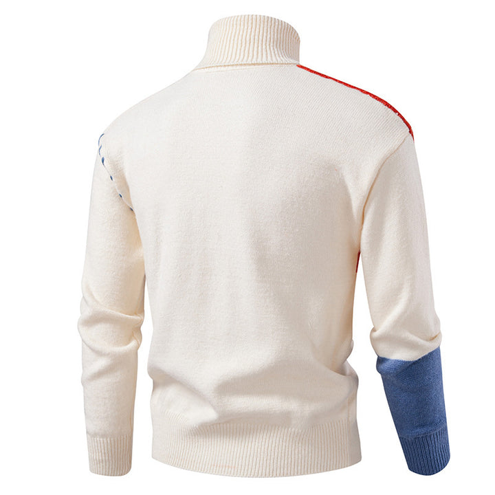 Herren Rollkragenpullover mit geometrischem Zopfmuster und kontrastierenden Akzenten Echoarchiv