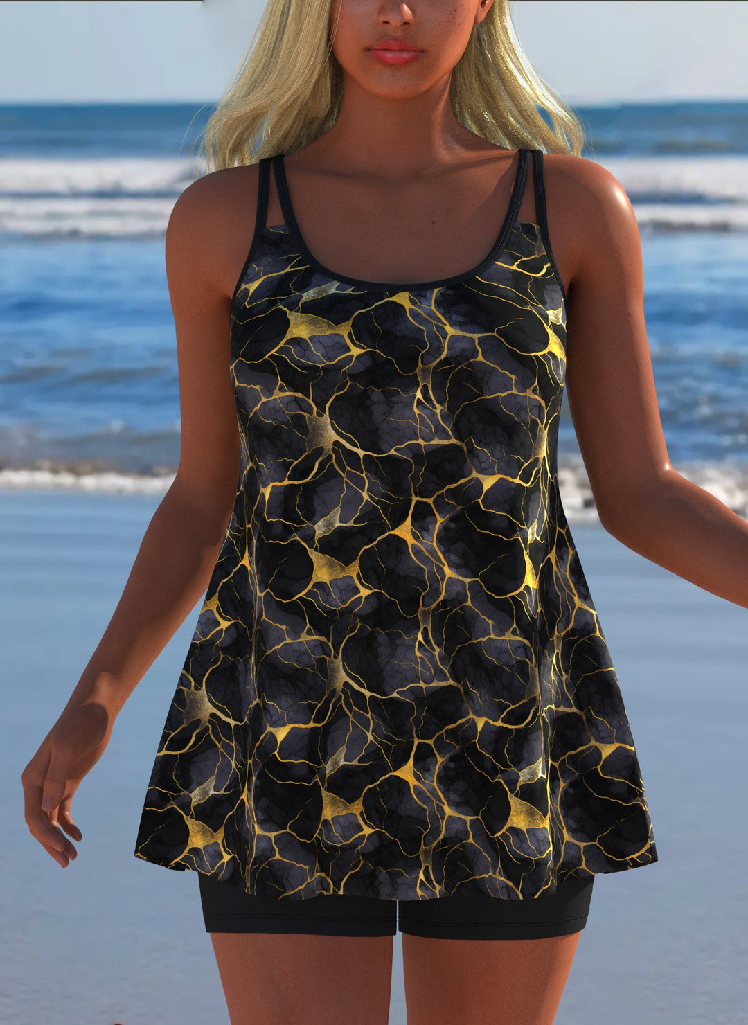Damen Schwimmanzug in Plissee-Optik mit floralen Mustern und bequemen Shorts Echo Archiv
