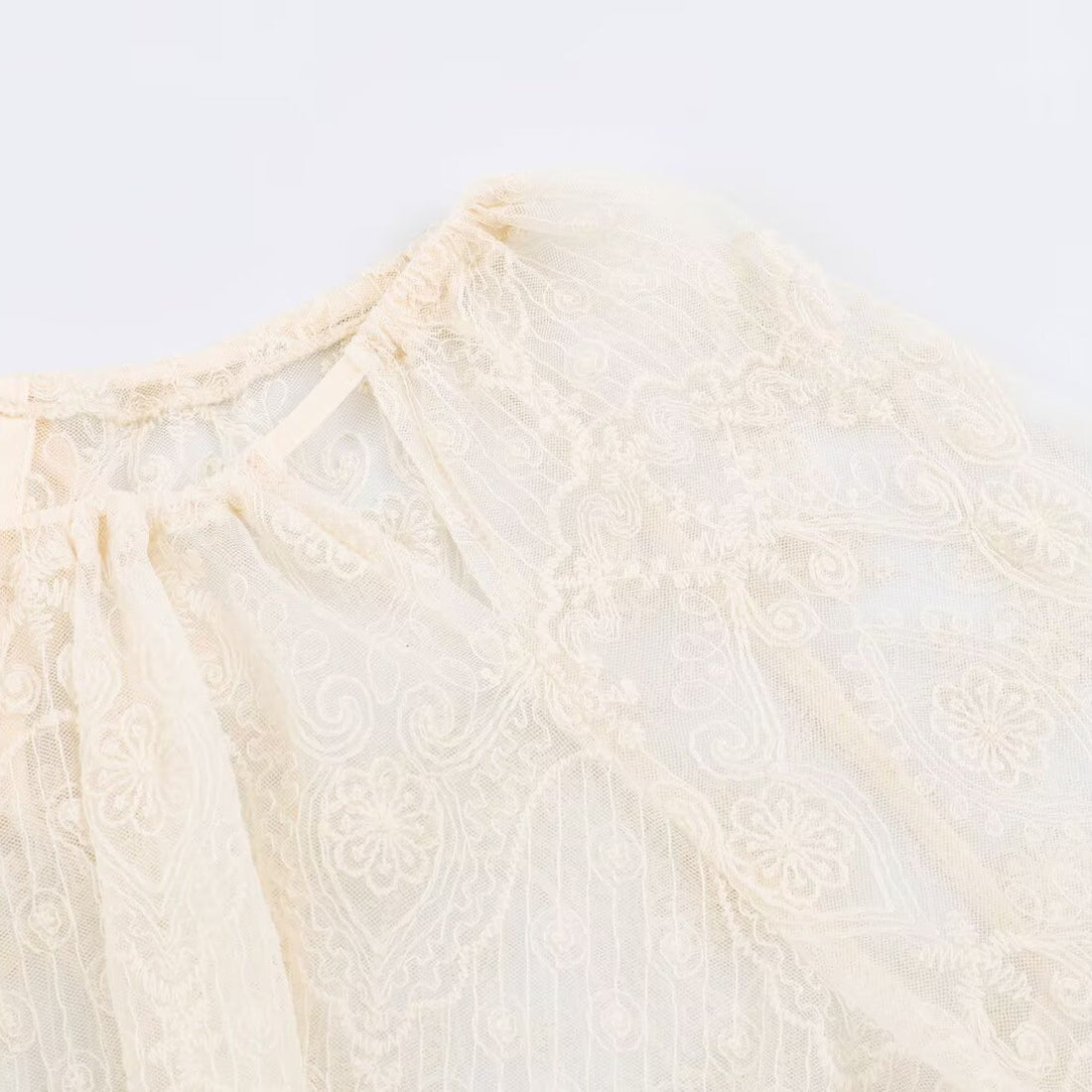 Damen Transparente Spitzenbluse im Peasant‑Stil mit Ballonärmeln Echoarchiv