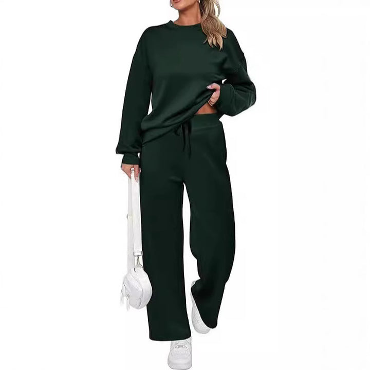 Damen zweiteiliges French-Terry Lounge-Set mit oversized Rundhals-Pullover und weitem Highwaist-Jogger – Avérine