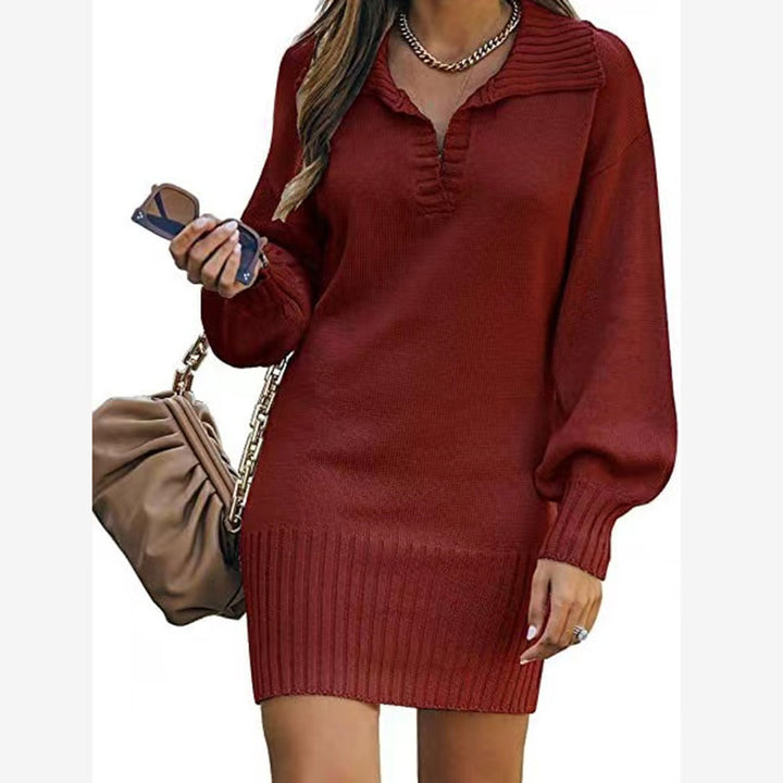 Damen nan schulterfreies Strickminikleid mit weitem V-Ausschnitt und Rippbund Echo Archiv